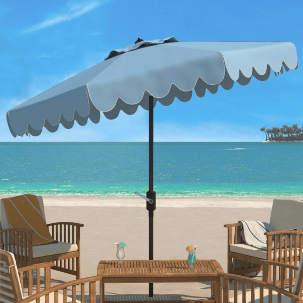Soft Blue Scalloped Edge 9' Crank Outdoor Patio Umbrella - Outdoor Umbrellas - The Well Appointed House