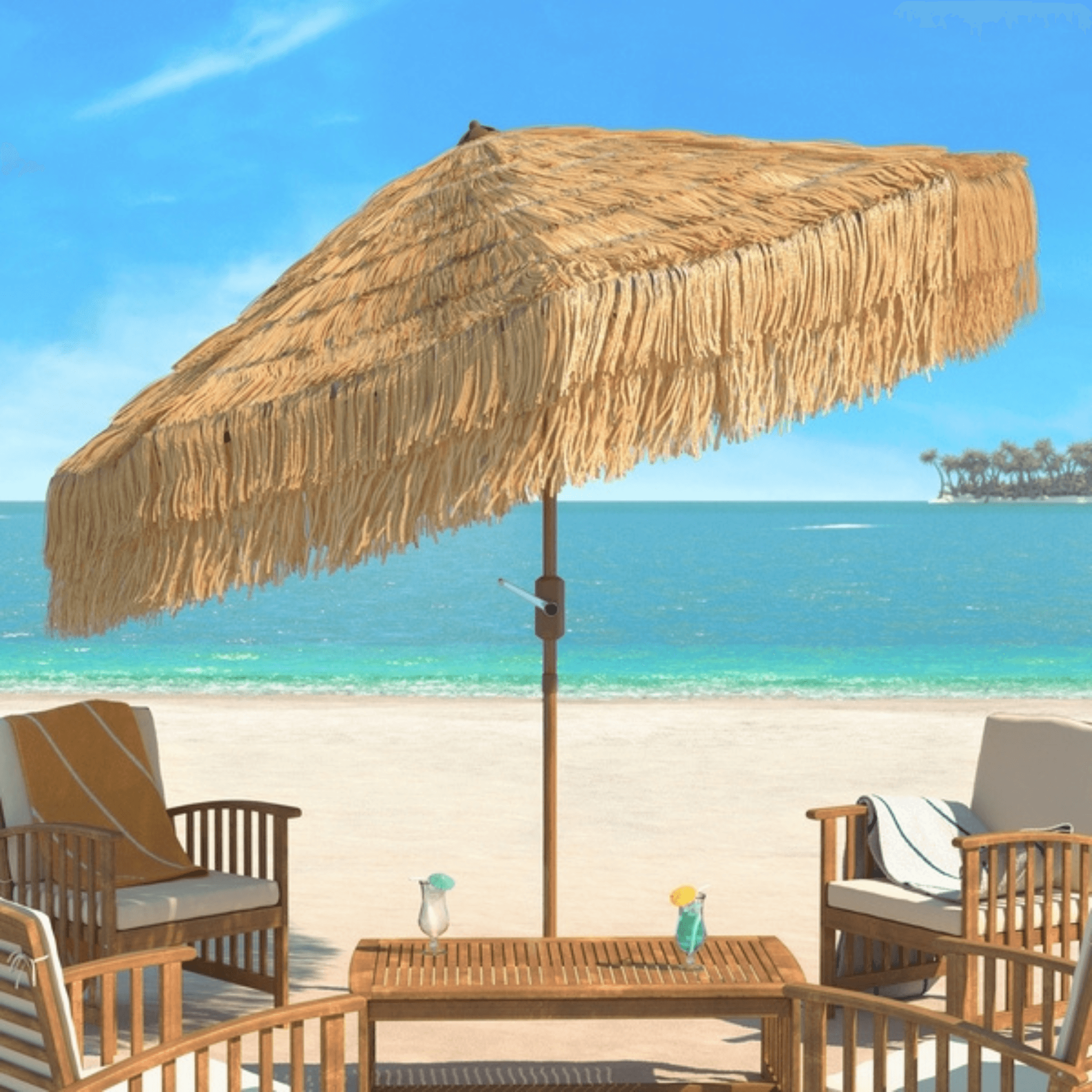 breakwater bay patio umbrella Safavieh Tiki 9Ft Crank Umbrella
