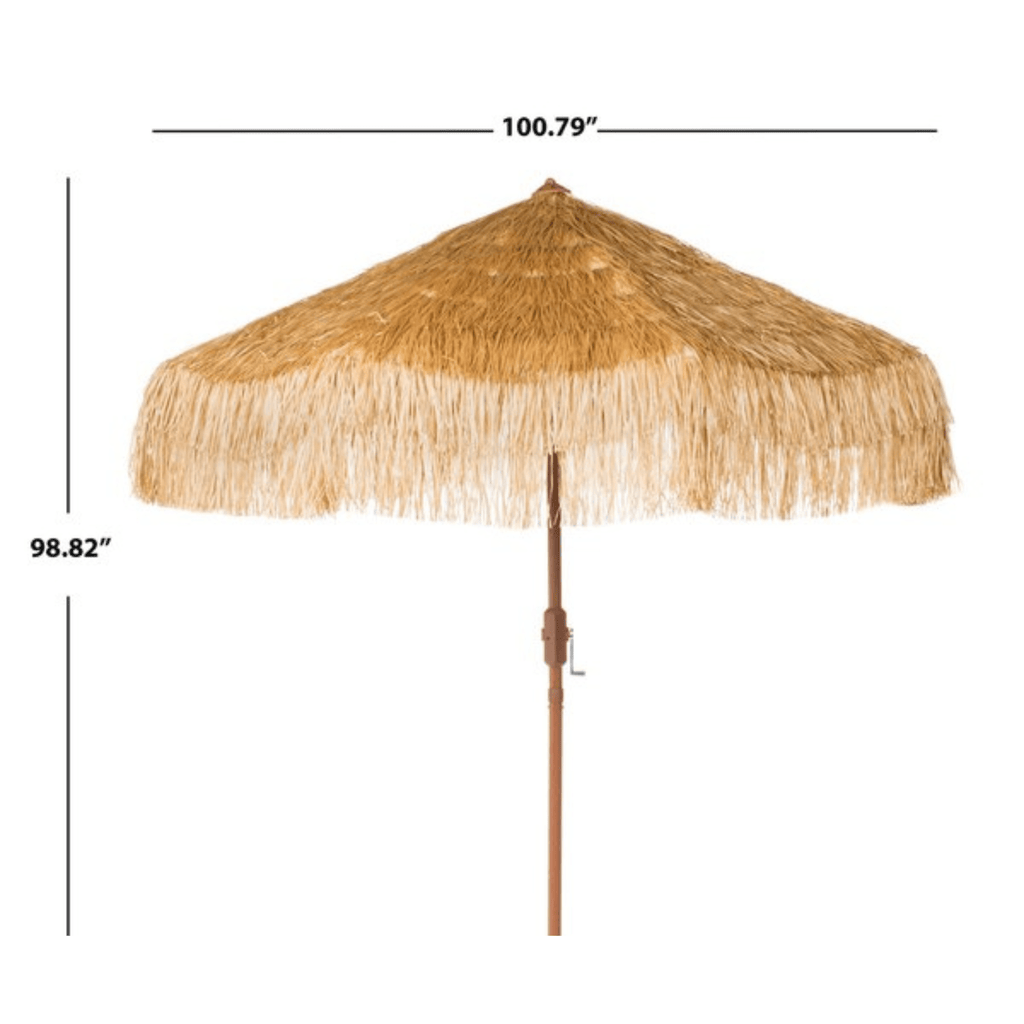 Tan Tropical Tiki Outdoor Crank Umbrella With Fringe - Outdoor Umbrellas - The Well Appointed House