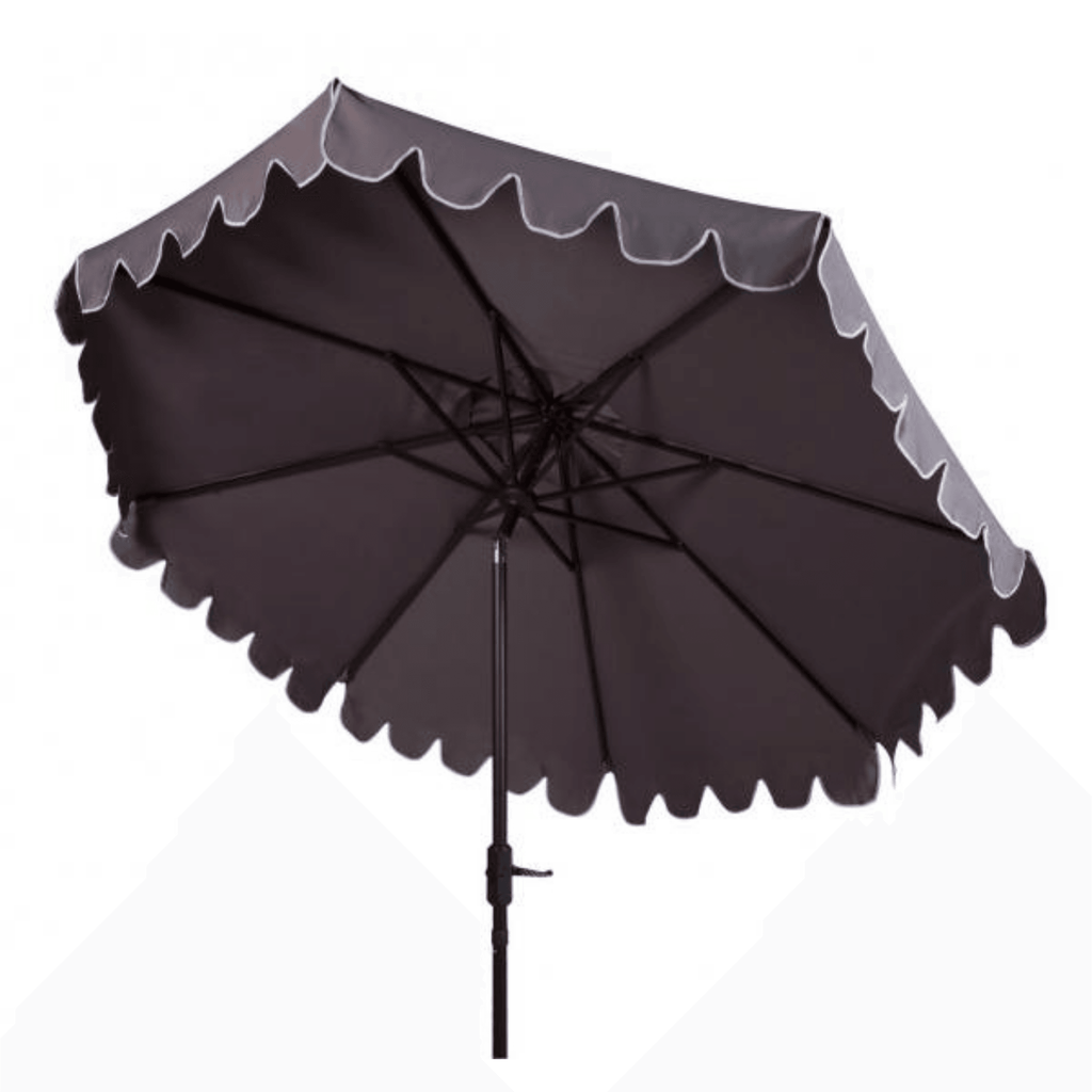 Taupe Scalloped Outdoor Umbrella With White Trim - Outdoor Umbrellas - The Well Appointed House