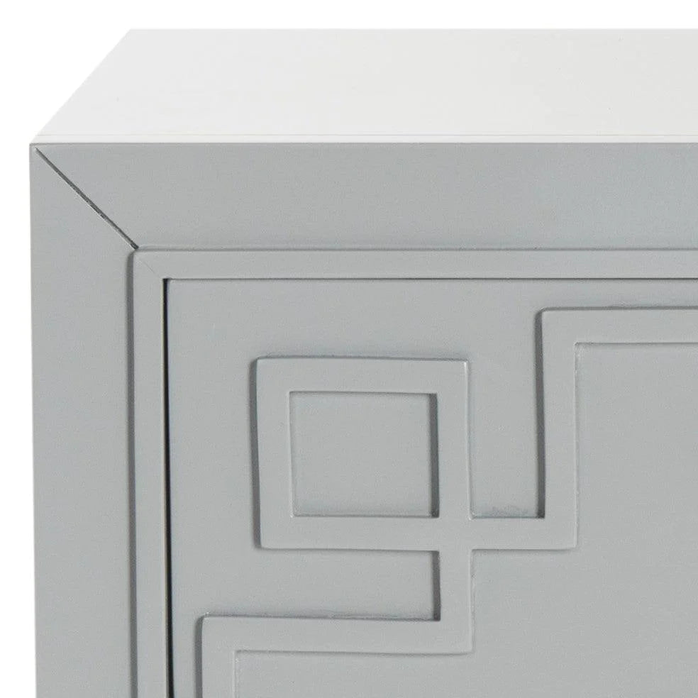 Three Drawer Greek Key Night Stand in Grey - Nightstands & Chests - The Well Appointed House