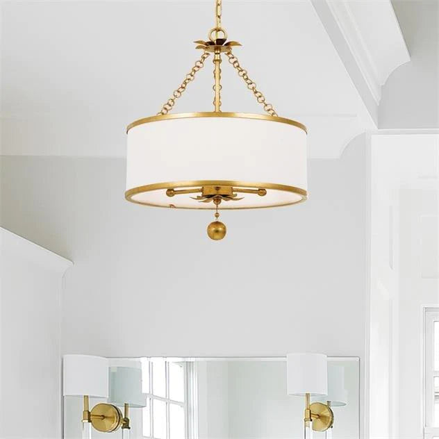 Three Light Antique Gold and White Round Chandelier - Chandeliers & Pendants - The Well Appointed House