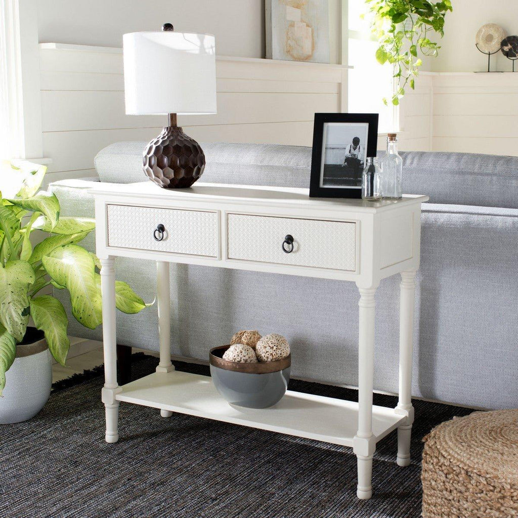 Two Drawer Textured Classic Contemporary Console in White - Sideboards & Consoles -  The Well Appointed House