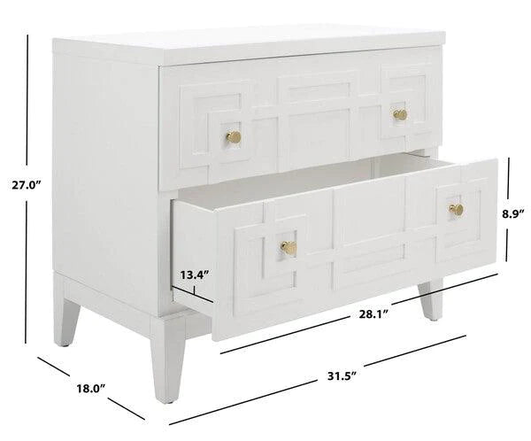 Two Drawer White Chinoiserie Inspired Nightstand - Nightstands & Chests - The Well Appointed House
