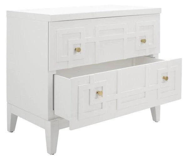 Two Drawer White Chinoiserie Inspired Nightstand - Nightstands & Chests - The Well Appointed House