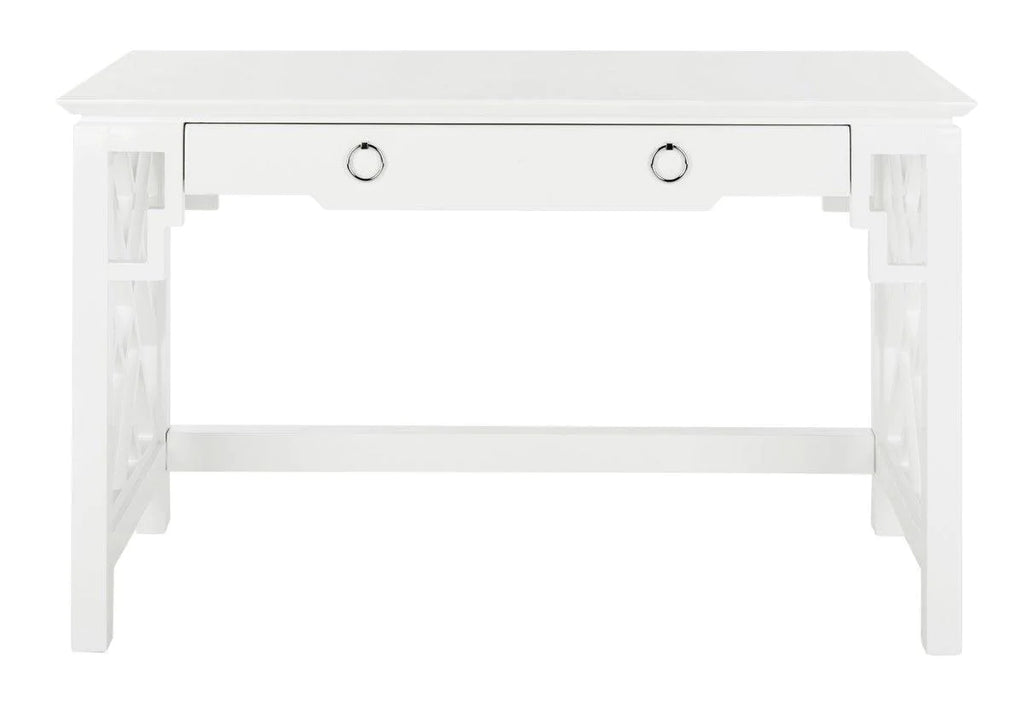 White Lacquer Desk With Ring Drawer Pulls - Desks & Desk Chairs -  The Well Appointed House