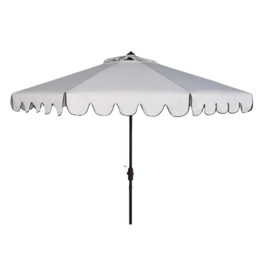 White Scalloped Outdoor Umbrella With Black Trim - Outdoor Umbrellas - The Well Appointed House