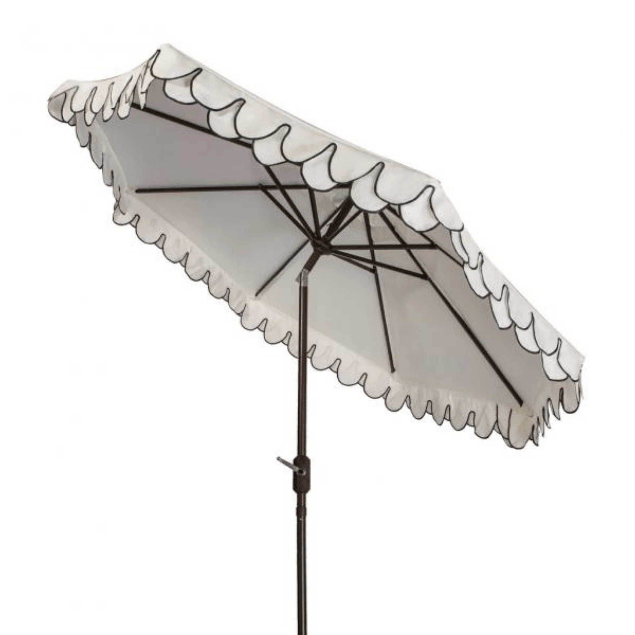 black and white damask patio umbrella Safavieh Elegant Valance Auto Tilt Scalloped Umbrella, White Black